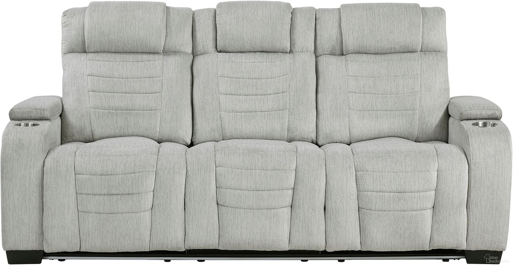 The appearance of Ronan Double Reclining Sofa with Center Drop-Down Cup Holders and Storage Arms In Gray designed by Homelegance in the modern / contemporary interior design. This gray piece of furniture was selected by 1StopBedrooms from Ronan Collection to add a touch of cosiness and style into your home. Sku: 8455GRY-3. Material: Polyester.