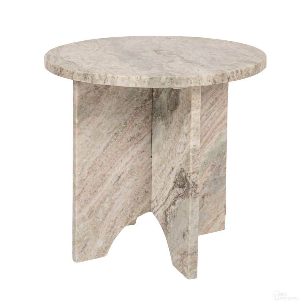 The appearance of Ronan Round Marble Accent Table with Interlocking Cross Base In Beige designed by Rowena Interiors in the modern / contemporary interior design. This beige piece of furniture  was selected by 1StopBedrooms from Ronan Collection to add a touch of cosiness and style into your home. Sku: AH3055. Material: Marble.