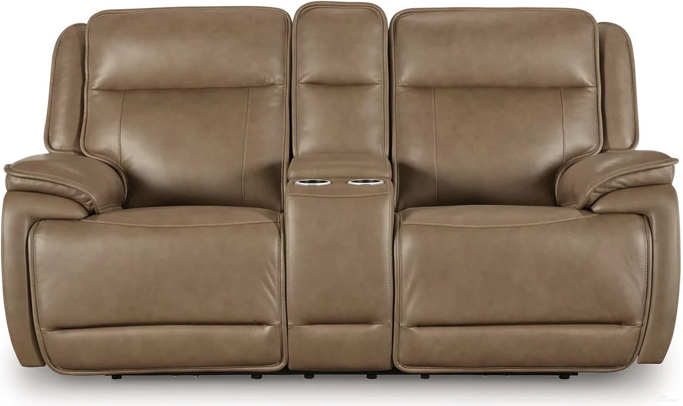The appearance of Rondelay Power Reclining Loveseat with Console In Sahara designed by Signature Design by Ashley in the modern / contemporary interior design. This sahara piece of furniture was selected by 1StopBedrooms from Rondelay Collection to add a touch of cosiness and style into your home. Sku: NCU1240018. Material: Leather Match.