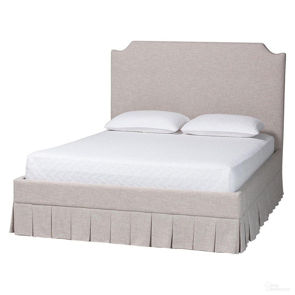 Ronelyn King Platform Bed with Pleated Skirt In Beige