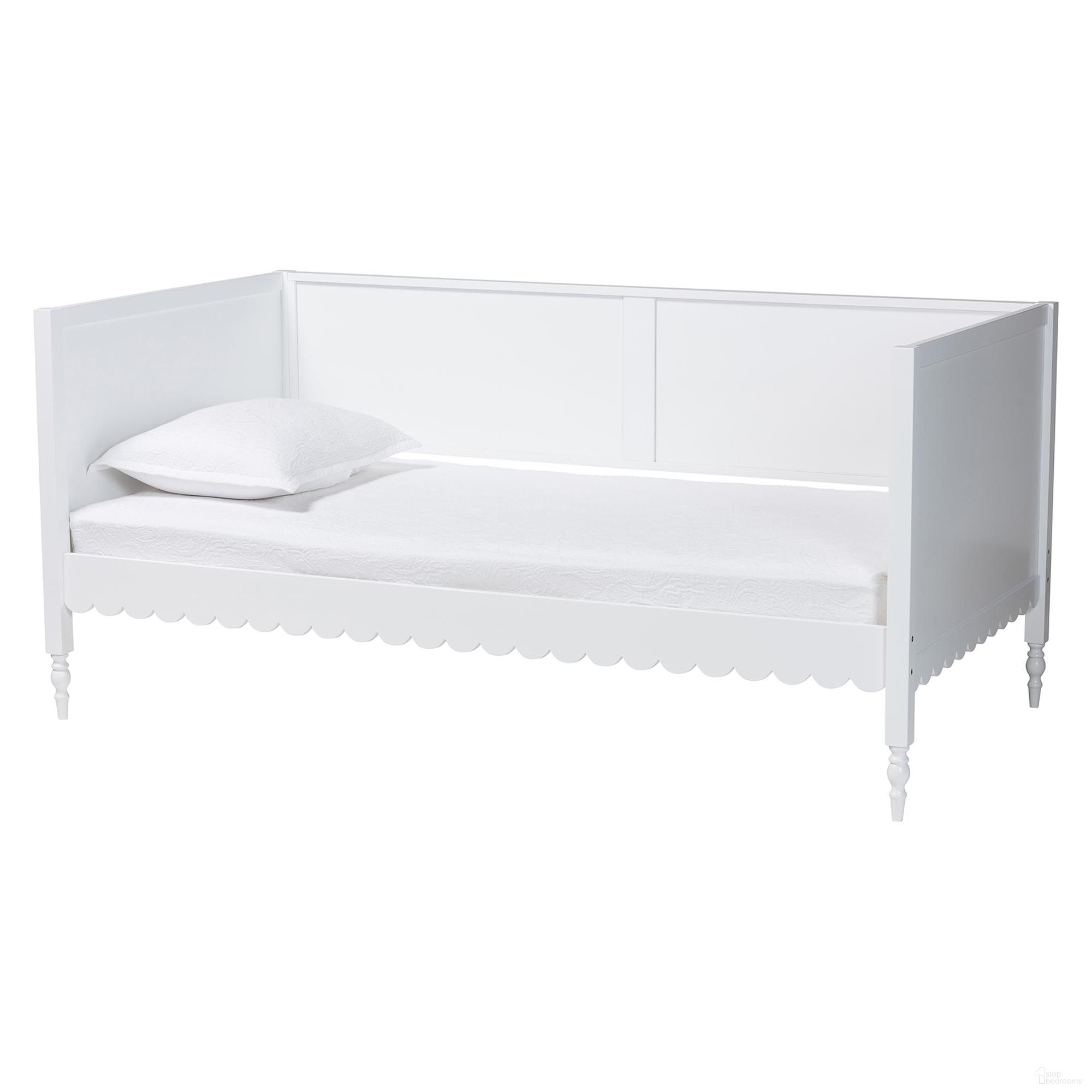 The appearance of Roni Wood Twin Daybed with Scalloped Edges In White designed by Baxton Studio in the modern / contemporary interior design. This white piece of furniture was selected by 1StopBedrooms from Roni Collection to add a touch of cosiness and style into your home. Sku: Roni-White-Daybed-Twin. Bed Type: Daybed. Bed Size: Twin. Material: Solid Rubberwood.