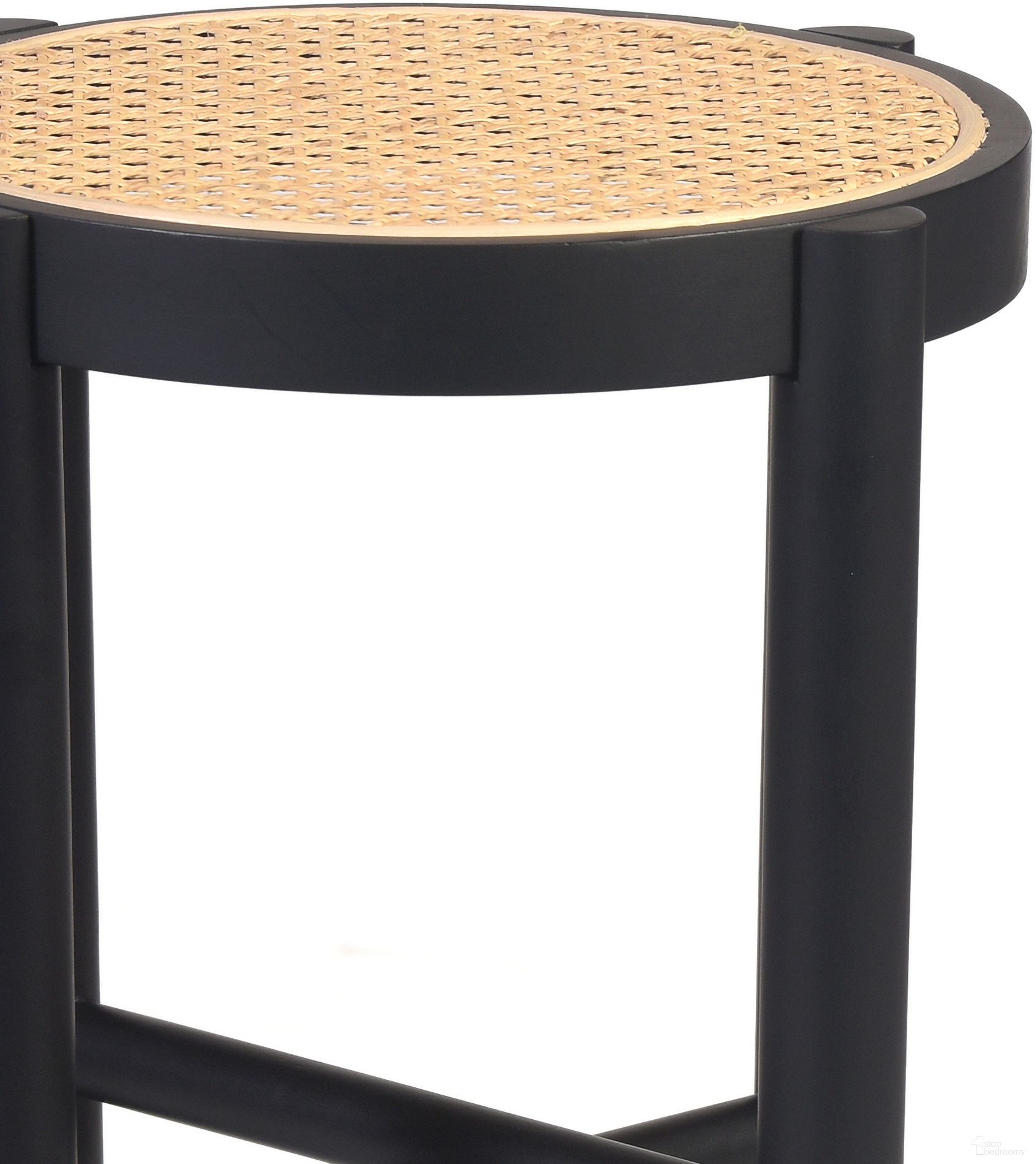 Ronit Solid Wood with Natural Woven Cane Side Table In Black