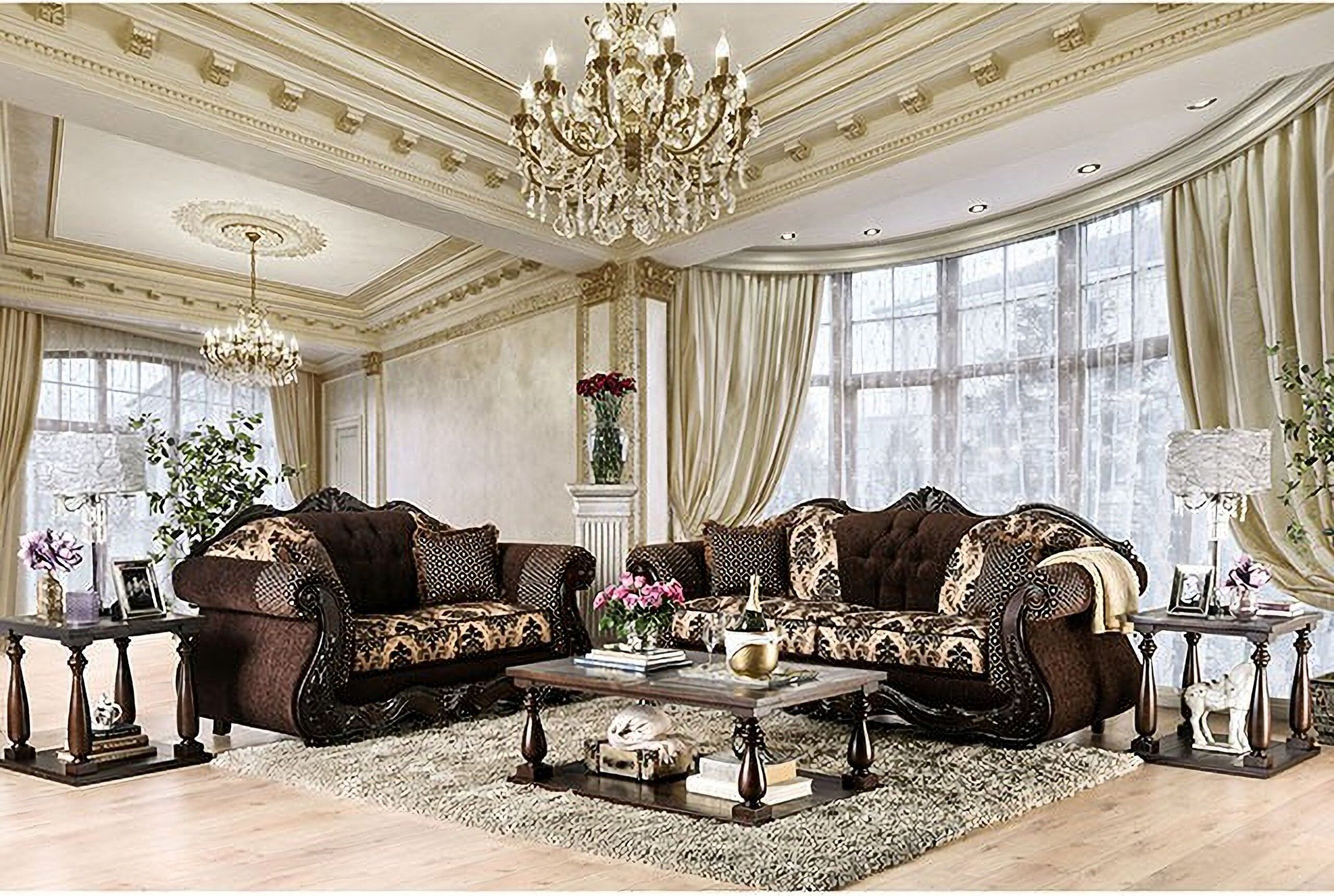 The appearance of Ronja Living Room Set In Dark Brown designed by Furniture of America in the traditional interior design. This dark brown piece of furniture was selected by 1StopBedrooms from Ronja Collection to add a touch of cosiness and style into your home. Sku: SM6431-SF;SM6431-LV. Material: Chenille.