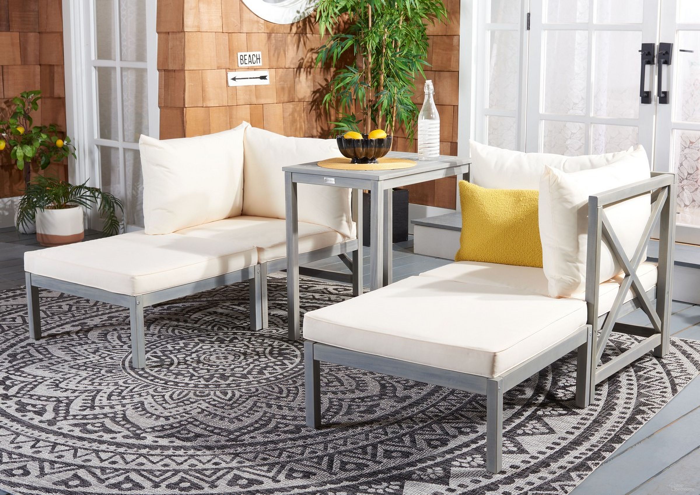 The appearance of Ronson 5 Piece Sectional Set In Grey designed by Safavieh in the modern / contemporary interior design. This grey piece of furniture  was selected by 1StopBedrooms from Ronson Collection to add a touch of cosiness and style into your home. Sku: PAT6762C. Material: Wood.