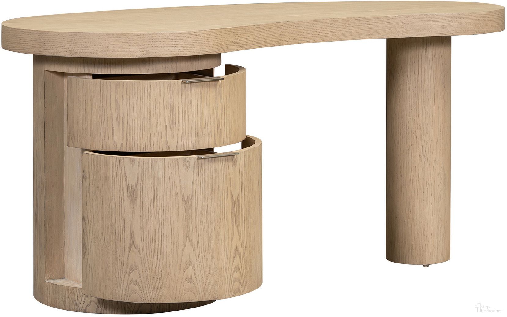 Rory Solid Oak Cylinder Base with Curved Design 64 Inch Desk In Brown