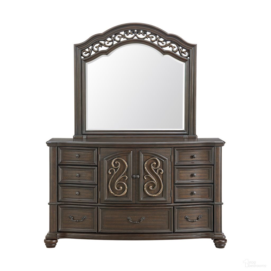 The appearance of Rosalinda Dresser and Mirror Set In Mahogany designed by Picket House in the traditional interior design. This mahogany piece of furniture  was selected by 1StopBedrooms from Rosalinda Collection to add a touch of cosiness and style into your home. Sku: B-13070-5-DR;B-13070-5-MR. Material: Pine.