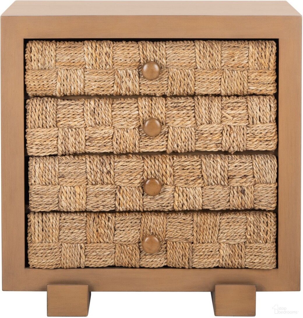 The appearance of Rosario Woven Wood Nightstand In Natural and Dark Brown designed by Safavieh Couture in the modern / contemporary interior design. This natural and dark brown piece of furniture was selected by 1StopBedrooms from Rosario Collection to add a touch of cosiness and style into your home. Sku: SFV1303B. Material: Wood.