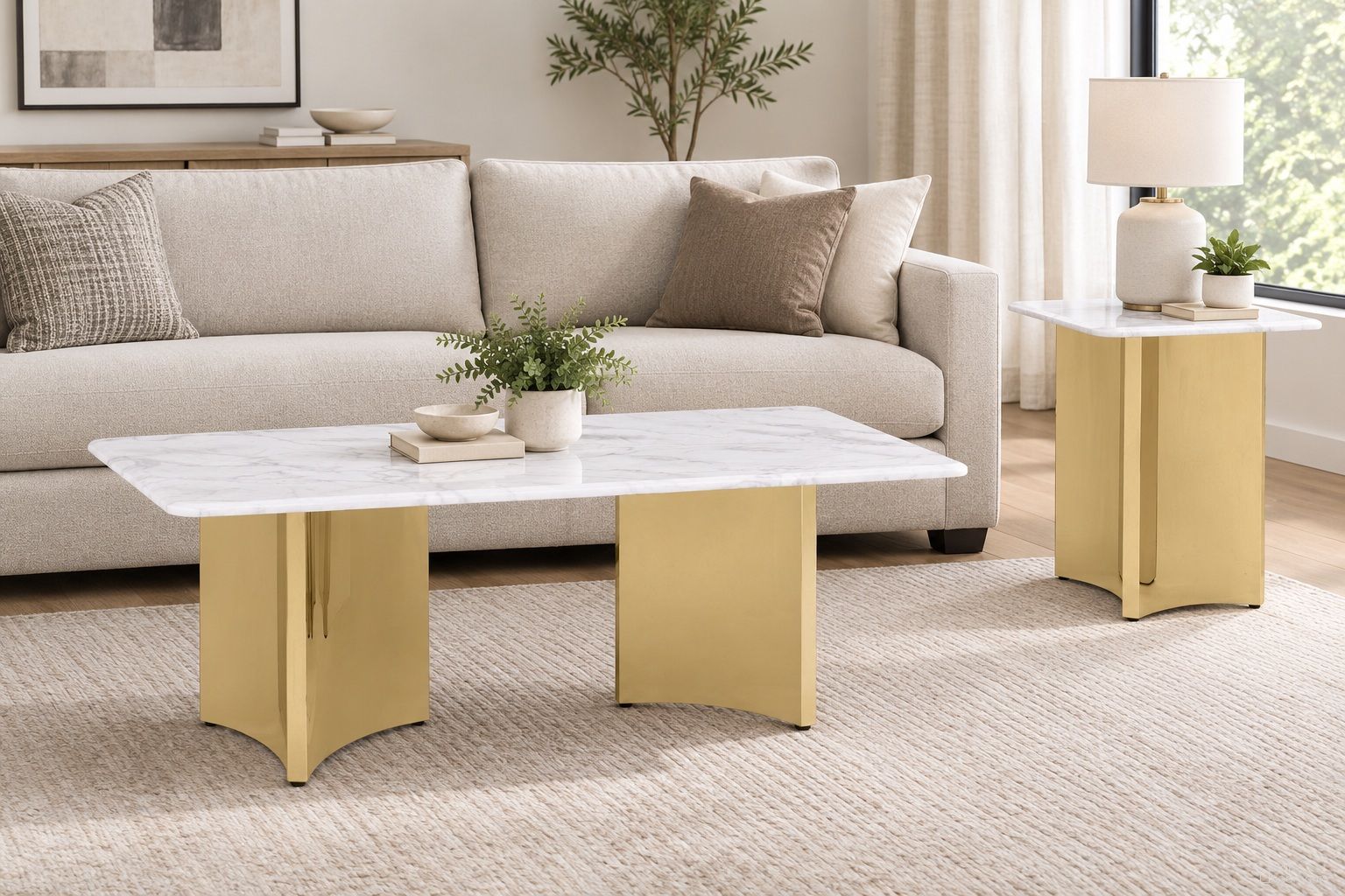 Rosauria Marble Occasional Table Set In White and Gold