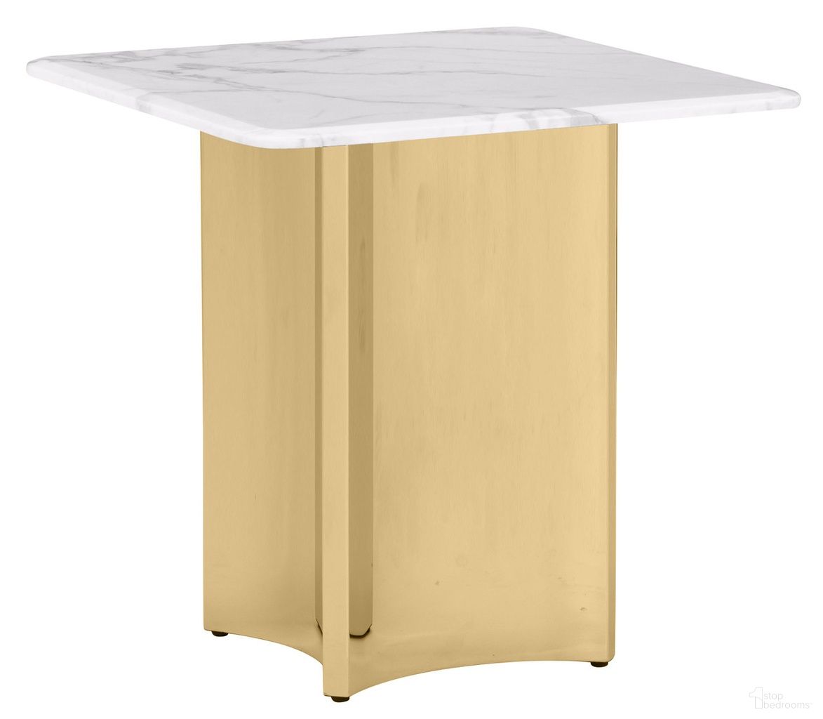 The appearance of Rosauria Marble Square End Table in White and Gold designed by Best Quality Furniture in the glam interior design. This white/gold piece of furniture  was selected by 1StopBedrooms from Rosauria Collection to add a touch of cosiness and style into your home. Sku: CT465-ETT;CT465-ETB. Material: Marble.