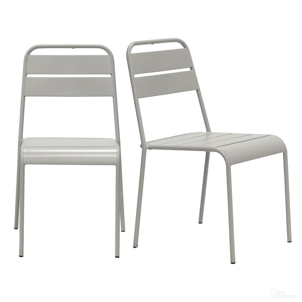 The appearance of Rosco Stackable Outdoor Side Chair Set of 2 In Oyster Gray designed by Euro Style in the modern / contemporary interior design. This oyster gray piece of furniture  was selected by 1StopBedrooms from Rosco Collection to add a touch of cosiness and style into your home. Sku: 90867-OYSGRY. Material: Steel.