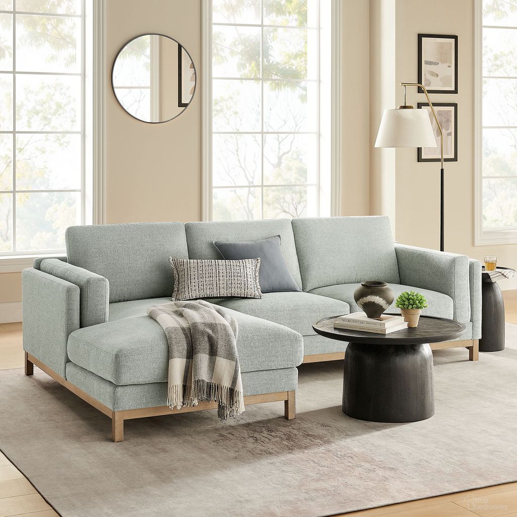 The appearance of Roscoe Left-Facing Fabric Sectional Sofa With Chaise In Mist designed by Modway in the transitional interior design. This mist piece of furniture  was selected by 1StopBedrooms from Roscoe Collection to add a touch of cosiness and style into your home. Sku: EEI-7331-MST;EEI-7332-MST. Material: Chenille.