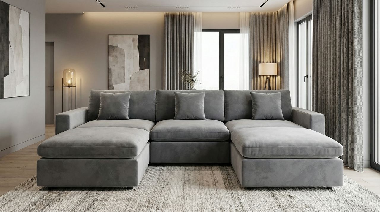 The appearance of Rosedale 3PC Modular Sectional with 2 Reversible Ottoman In Grey Velvet designed by Premier Home in the modern / contemporary interior design. This grey piece of furniture was selected by 1StopBedrooms from Rosedale Collection to add a touch of cosiness and style into your home. Sku: FS032-GR-AR;FS032-GR-AR;FS032-GR-AR;FS032-GR-AR;FS032-GR-AR;FS032-GR-ST;FS032-GR-ST;FS032-GR-ST;FS032-GR-ST;FS032-GR-ST. Material: Velvet. Layout: U-Shape.