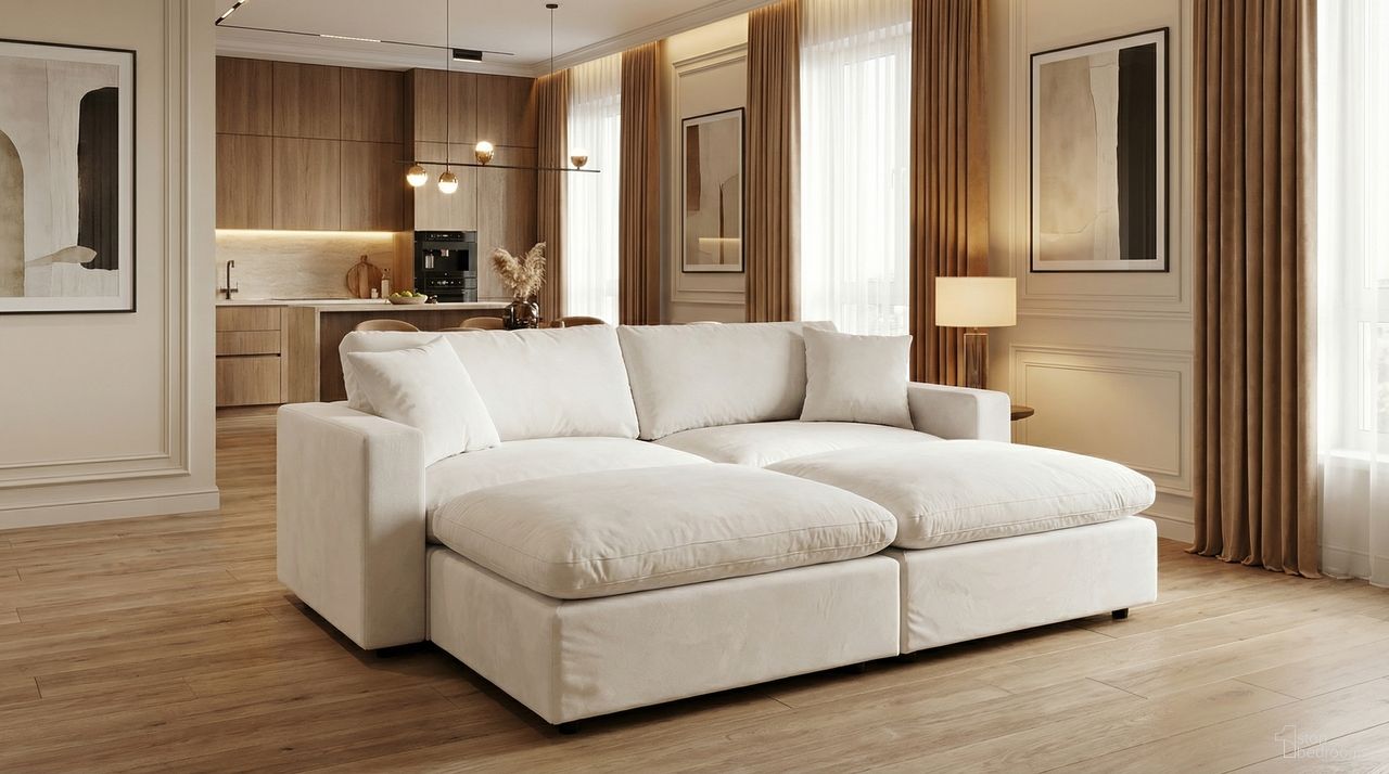 The appearance of Rosedale Modular Loveseat with 2 Ottoman In Beige Velvet designed by Premier Home in the modern / contemporary interior design. This beige piece of furniture was selected by 1StopBedrooms from Rosedale Collection to add a touch of cosiness and style into your home. Sku: FS032-BG-AR;FS032-BG-AR;FS032-BG-AR;FS032-BG-AR;FS032-BG-ST;FS032-BG-ST;FS032-BG-ST;FS032-BG-ST. Material: Velvet. Layout: Modular.