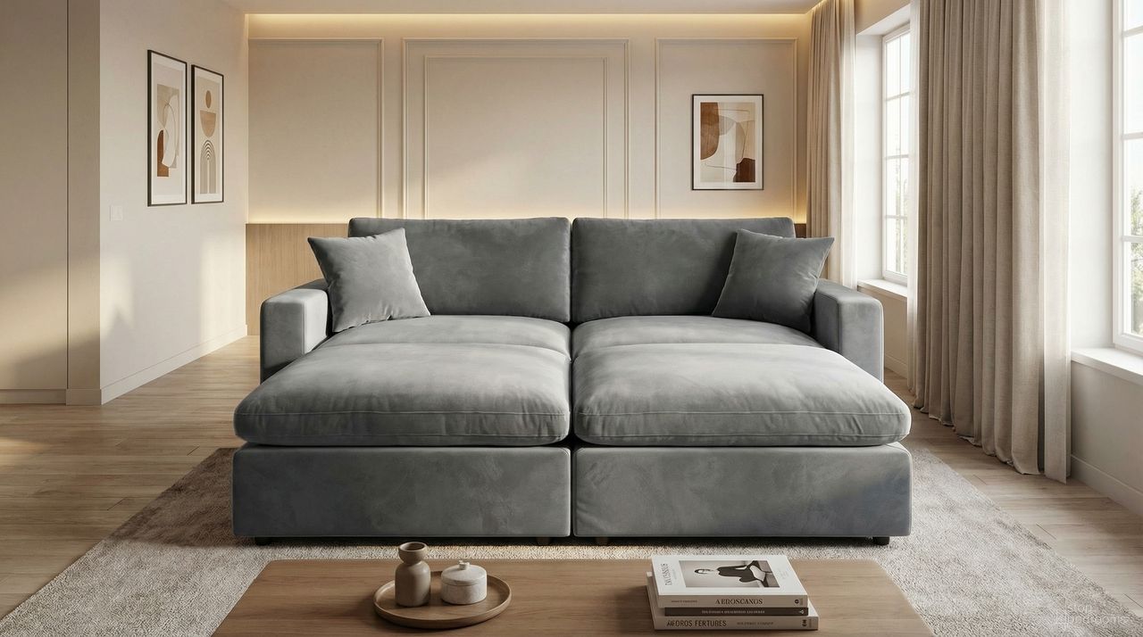 The appearance of Rosedale Modular Loveseat with 2 Ottoman In Grey Velvet designed by Premier Home in the modern / contemporary interior design. This grey piece of furniture  was selected by 1StopBedrooms from Rosedale Collection to add a touch of cosiness and style into your home. Sku: FS032-GR-AR;FS032-GR-AR;FS032-GR-AR;FS032-GR-AR;FS032-GR-ST;FS032-GR-ST;FS032-GR-ST;FS032-GR-ST. Material: Velvet. Layout: Modular.