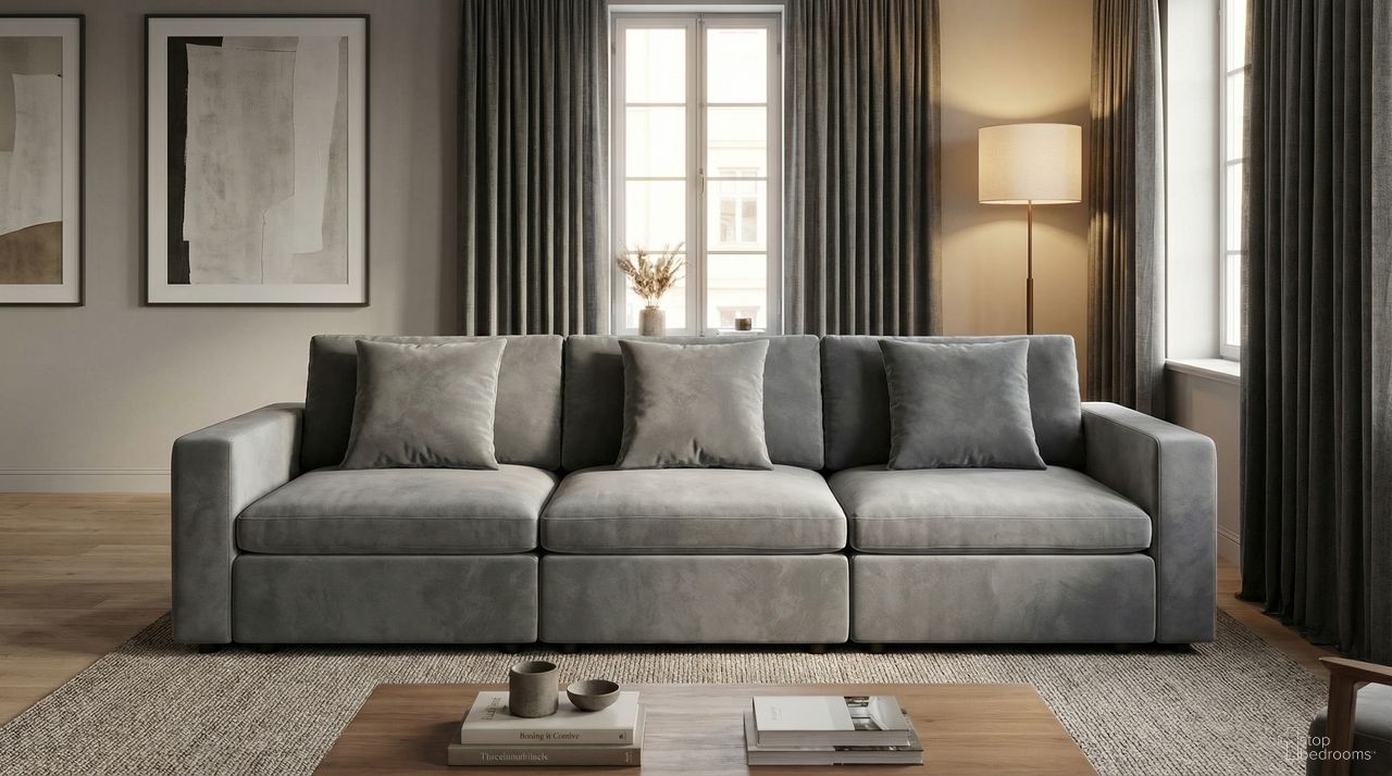 The appearance of Rosedale Modular Sofa In Grey Velvet designed by Premier Home in the modern / contemporary interior design. This grey piece of furniture was selected by 1StopBedrooms from Rosedale Collection to add a touch of cosiness and style into your home. Sku: FS032-GR-AR;FS032-GR-AR;FS032-GR-AR;FS032-GR-AR;FS032-GR-AR;FS032-GR-ST;FS032-GR-ST;FS032-GR-ST. Material: Velvet.