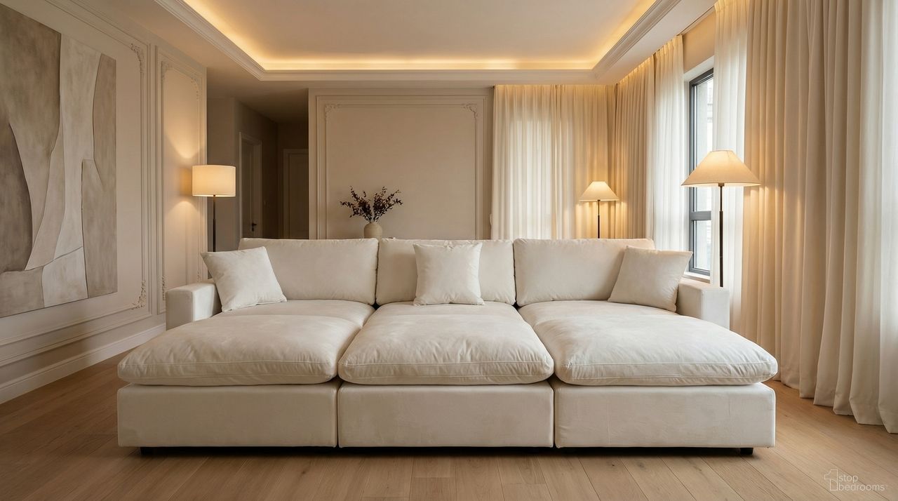 The appearance of Rosedale Modular Sofa with 3 Ottoman In Beige Velvet designed by Premier Home in the modern / contemporary interior design. This beige piece of furniture was selected by 1StopBedrooms from Rosedale Collection to add a touch of cosiness and style into your home. Sku: FS032-BG-AR;FS032-BG-AR;FS032-BG-AR;FS032-BG-AR;FS032-BG-AR;FS032-BG-ST;FS032-BG-ST;FS032-BG-ST;FS032-BG-ST;FS032-BG-ST;FS032-BG-ST. Material: Velvet. Layout: Modular.