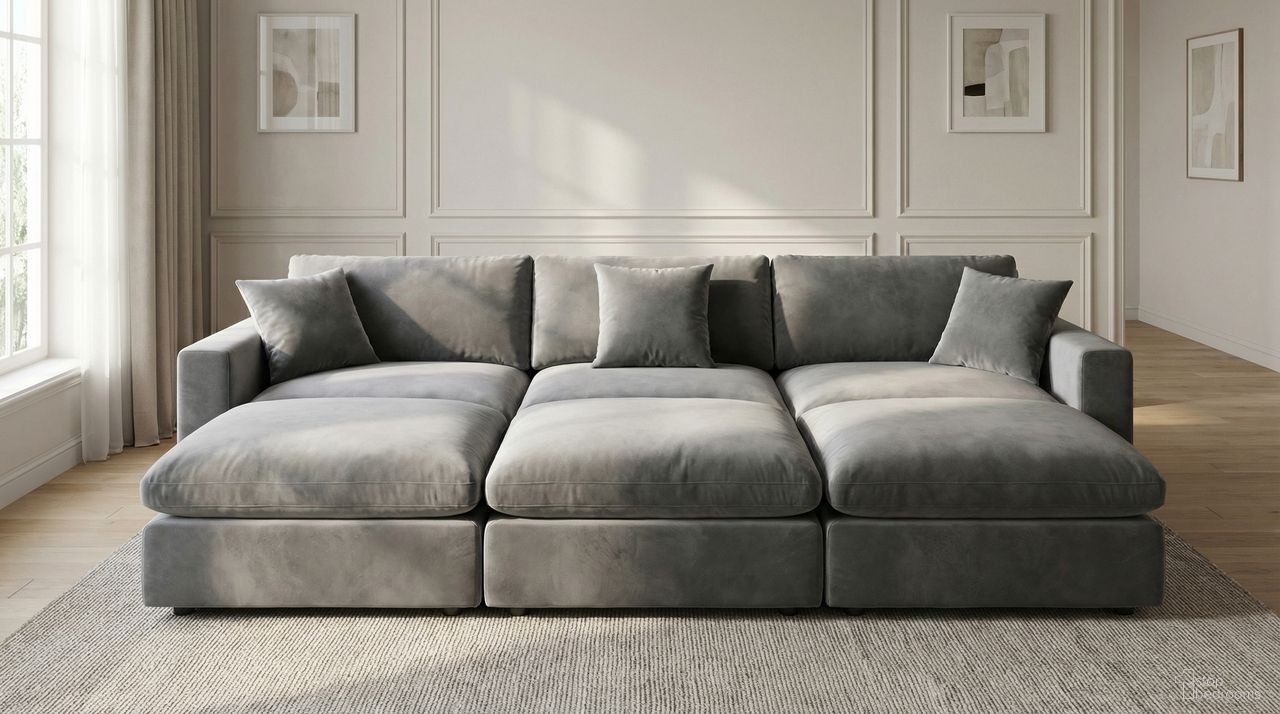 The appearance of Rosedale Modular Sofa with 3 Ottoman In Grey Velvet designed by Premier Home in the modern / contemporary interior design. This grey piece of furniture was selected by 1StopBedrooms from Rosedale Collection to add a touch of cosiness and style into your home. Sku: FS032-GR-AR;FS032-GR-AR;FS032-GR-AR;FS032-GR-AR;FS032-GR-AR;FS032-GR-ST;FS032-GR-ST;FS032-GR-ST;FS032-GR-ST;FS032-GR-ST;FS032-GR-ST. Material: Velvet. Layout: Modular.