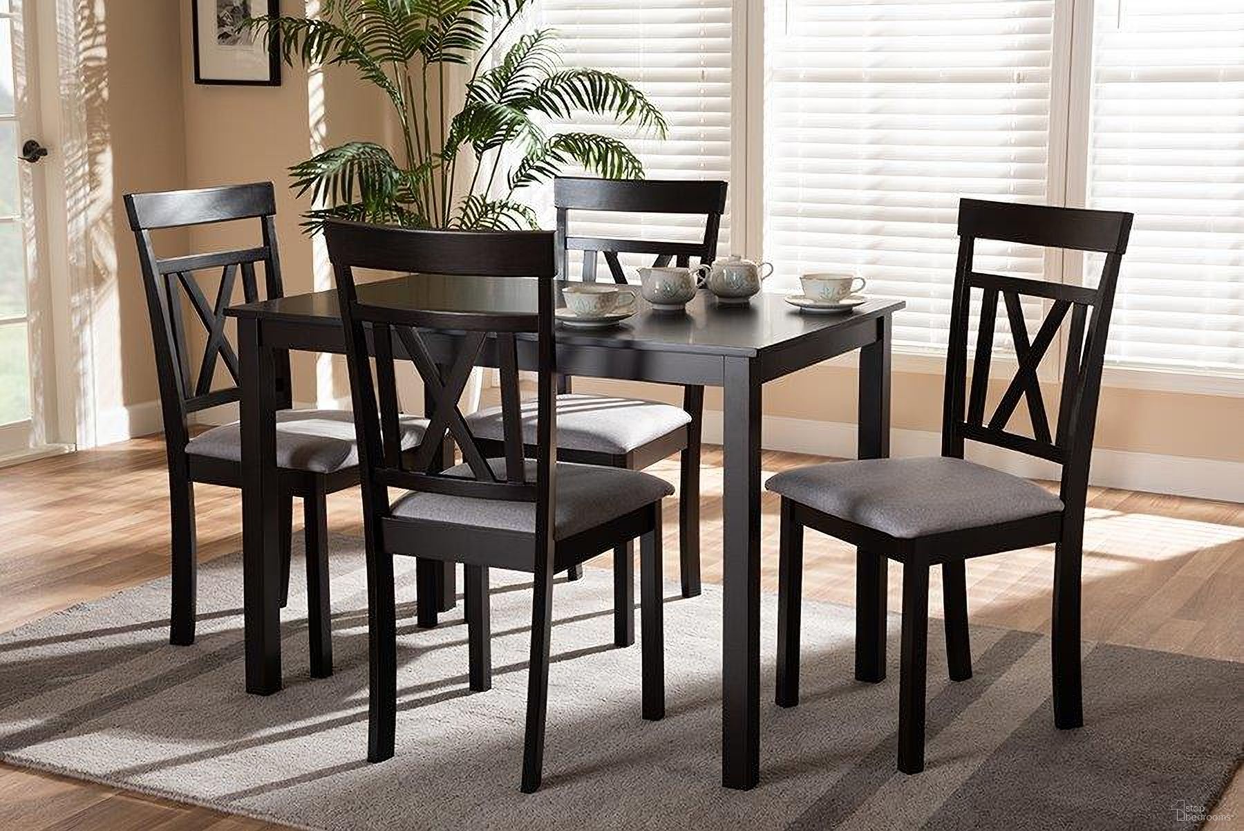 Rosie Modern And Contemporary Espresso Brown Finished And Grey Fabric Upholstered 5-Piece Dining Set