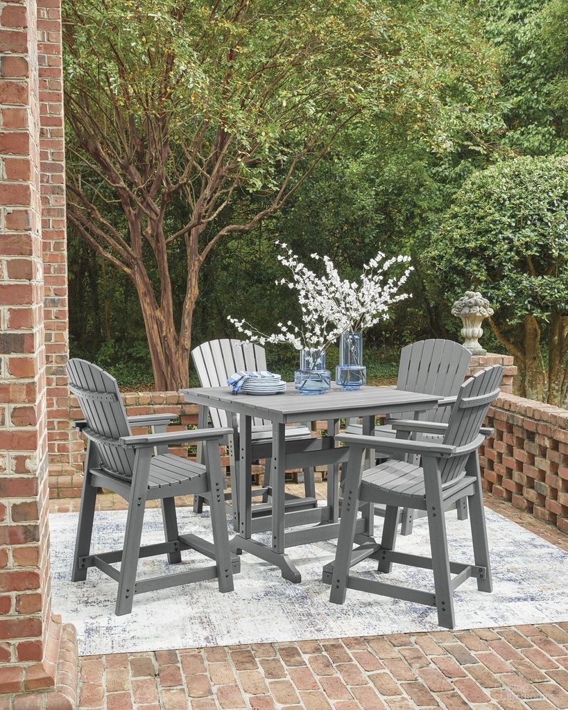 The appearance of Ross Cove Outdoor Counter Height Dining Room Set In Dark Gray designed by Signature Design by Ashley in the modern / contemporary interior design. This dark gray piece of furniture was selected by 1StopBedrooms from Ross Cove Collection to add a touch of cosiness and style into your home. Sku: P227-632;P227-124. Material: Stainless Steel.