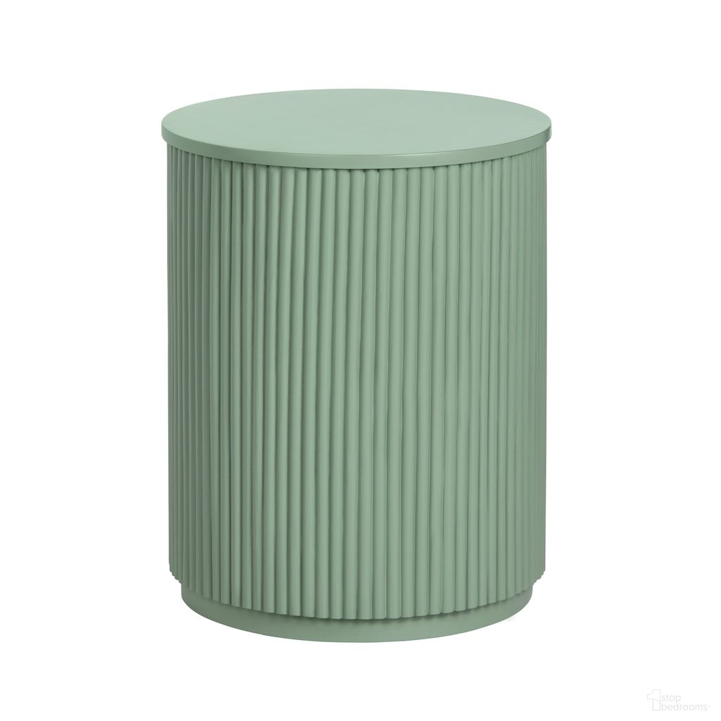 The appearance of Round Accent/End Table In Sage Green designed by Crestview Collection in the transitional interior design. This sage green piece of furniture  was selected by 1StopBedrooms from  to add a touch of cosiness and style into your home. Sku: CVFDR1309. Material: Solid Wood.