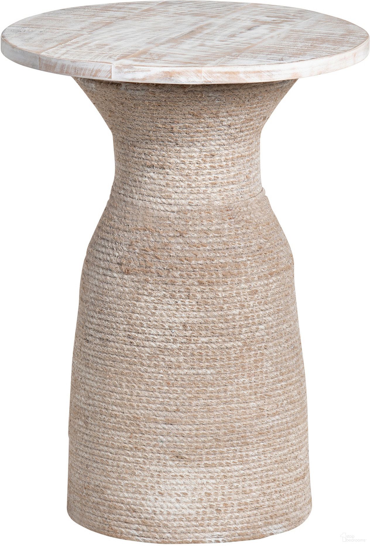 The appearance of Round Accent/End Table In Tan and White designed by Crestview Collection in the coastal interior design. This tan/white piece of furniture  was selected by 1StopBedrooms from  to add a touch of cosiness and style into your home. Sku: CVFNR4232. Material: Solid Wood.