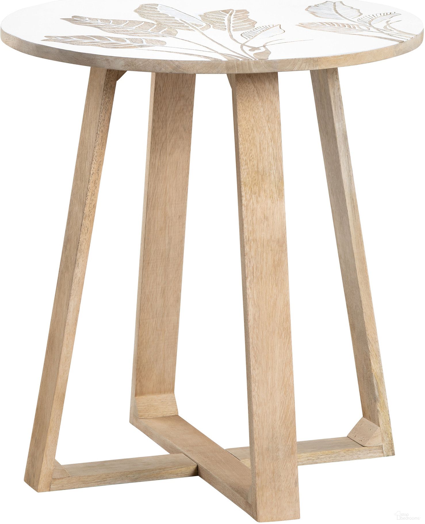 The appearance of Round Accent/End Table In White and Brown designed by Crestview Collection in the coastal interior design. This white/brown piece of furniture  was selected by 1StopBedrooms from  to add a touch of cosiness and style into your home. Sku: CVFNR4550. Material: Solid Wood.