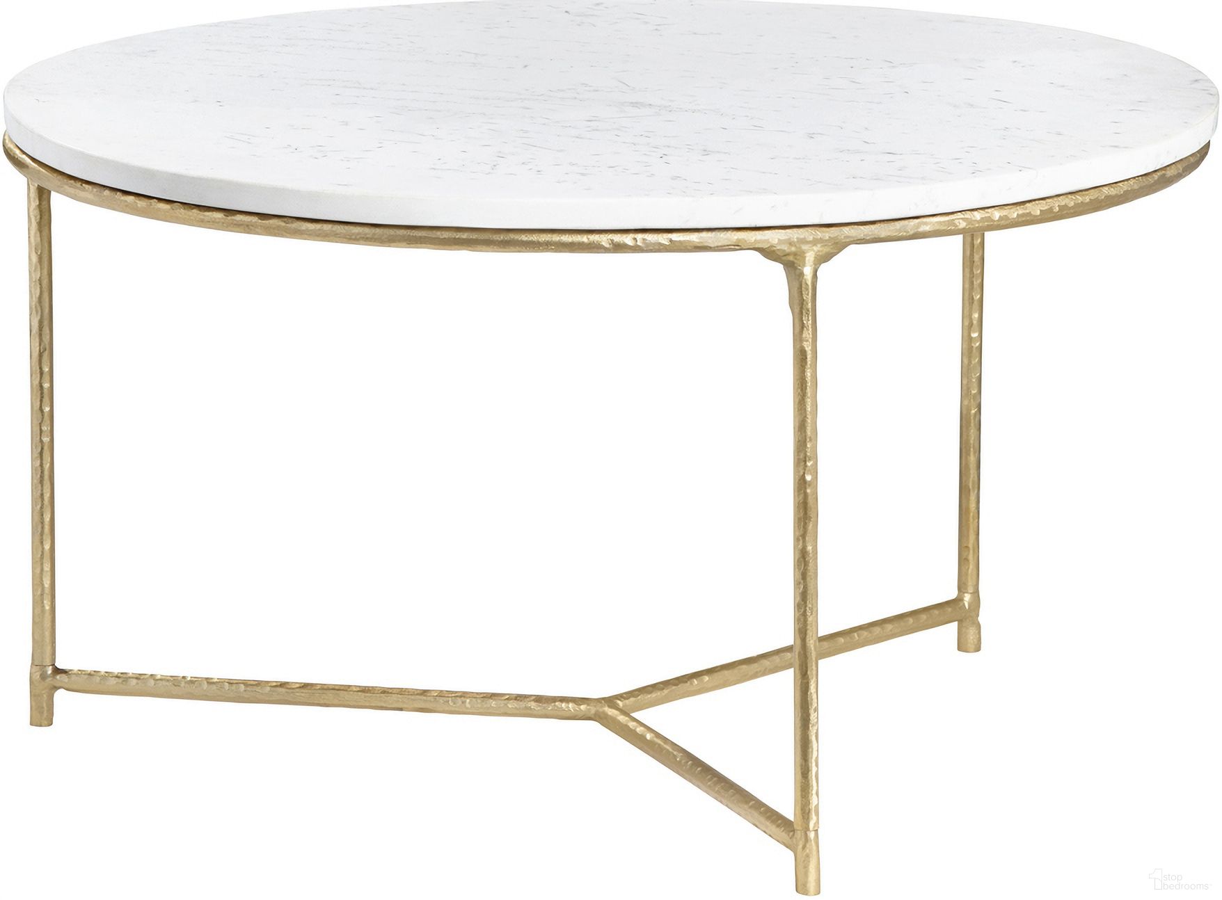 The appearance of Round Cocktail/Coffee Table In White and Gold designed by Crestview Collection in the modern / contemporary interior design. This white/gold piece of furniture was selected by 1StopBedrooms from to add a touch of cosiness and style into your home. Sku: CVFNR4508. Material: Marble.