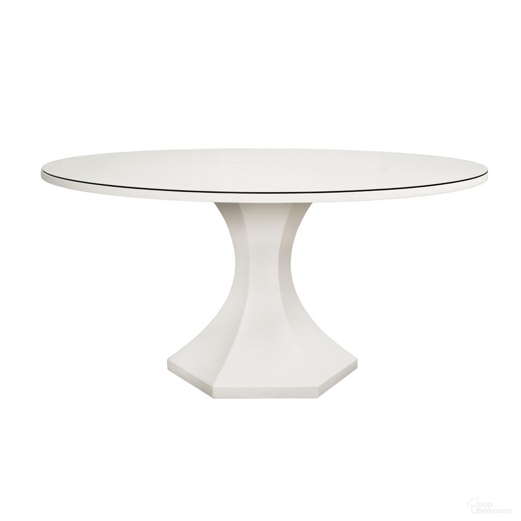 The appearance of Round Dining Table In White designed by Worlds Away in the modern / contemporary interior design. This white piece of furniture  was selected by 1StopBedrooms from  to add a touch of cosiness and style into your home. Sku: BRYCE WH. Table Base Style: Pedestal. Table Top Shape: Round. Size: 60". Material: Solid Wood.