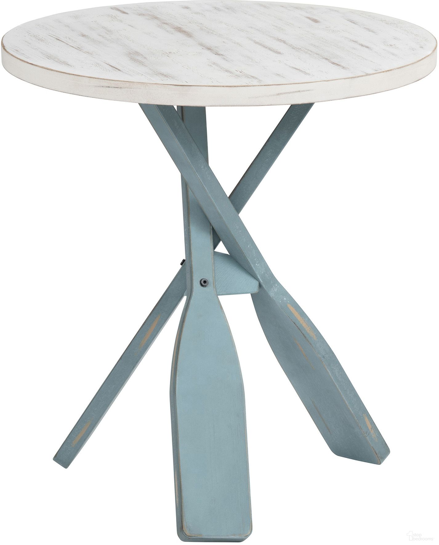 Round Fir Wood Coastal Paddle Leg Accent Table In Blue and White