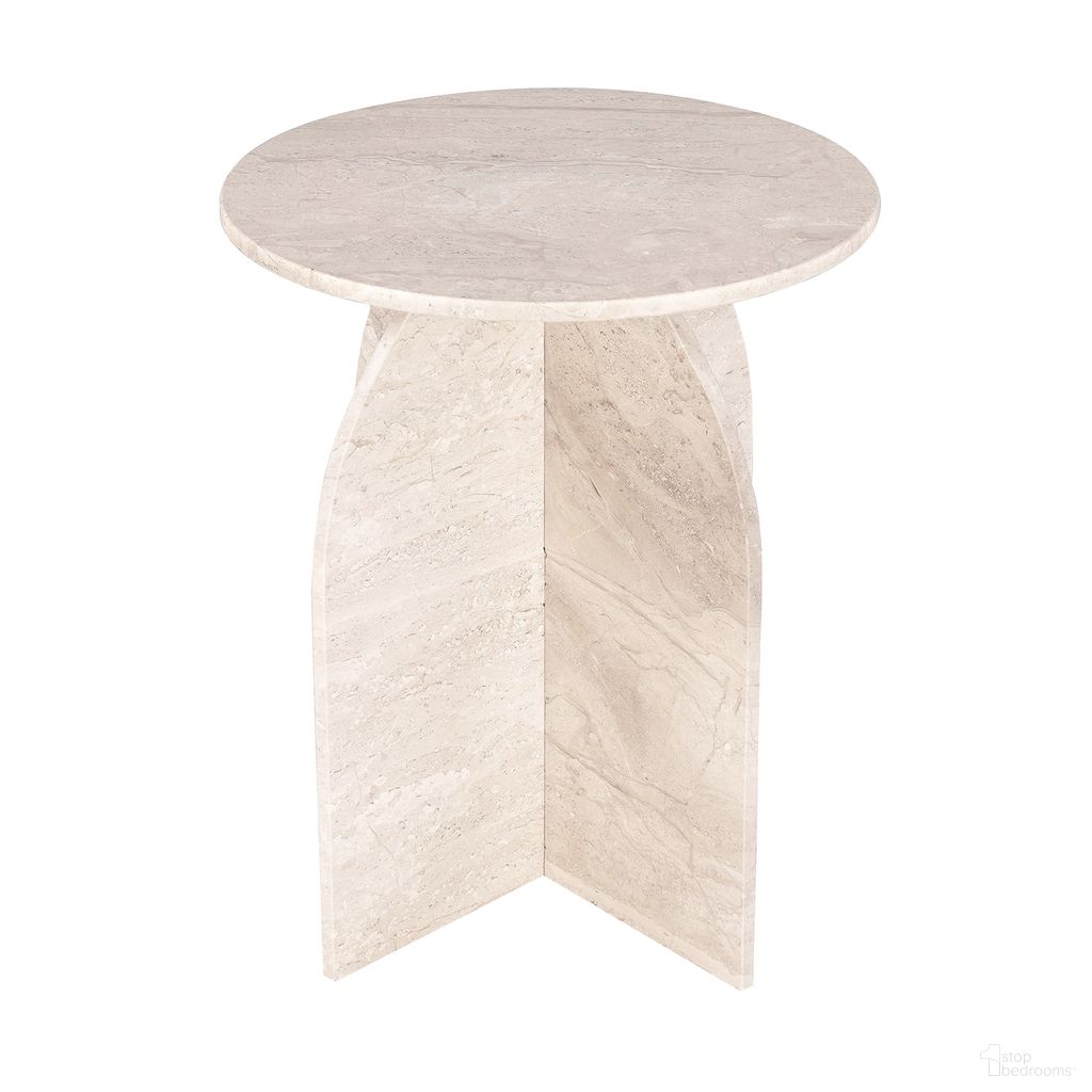 Round Marble Accent/End Table In Brown and Beige