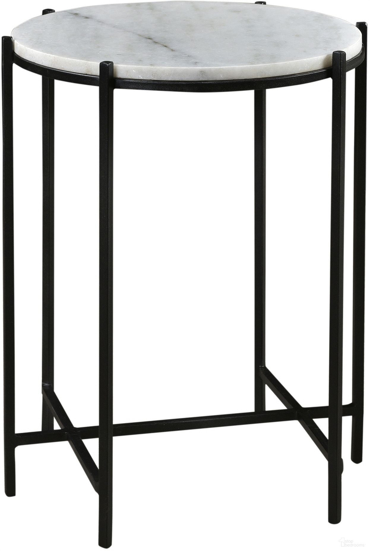 The appearance of Round Marble and Iron Accent Table In Black and White designed by Crestview Collection in the transitional interior design. This black/white piece of furniture  was selected by 1StopBedrooms from  to add a touch of cosiness and style into your home. Sku: CVFNR717. Material: Marble.