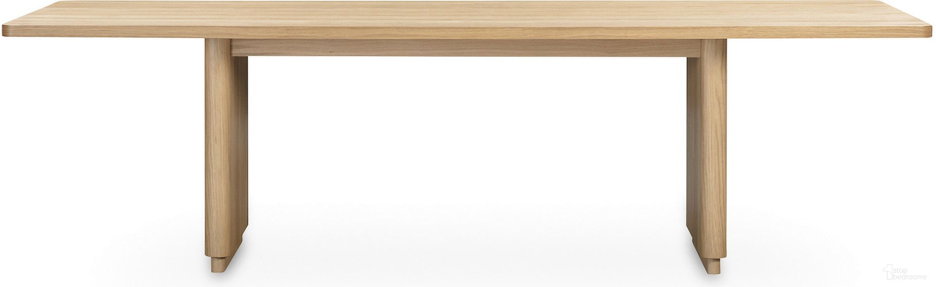 The appearance of Round Off Large Dining Table In Natural Oak designed by Moes Home in the modern / contemporary interior design. This natural oak piece of furniture was selected by 1StopBedrooms from Round Off Collection to add a touch of cosiness and style into your home. Sku: YR-1011-24-0. Table Base Style: Double Pedestal. Table Top Shape: Rectangular. Material: Oak Veneer. Size: 39" x 104".