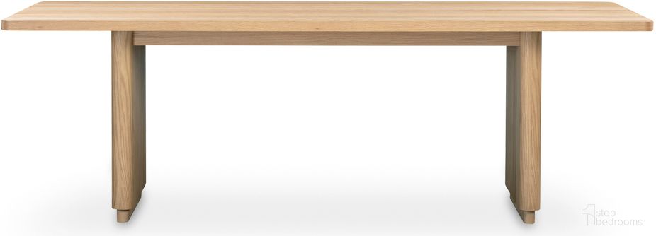 The appearance of Round Off Small Dining Table In Natural Oak designed by Moes Home in the modern / contemporary interior design. This natural oak piece of furniture was selected by 1StopBedrooms from Round Off Collection to add a touch of cosiness and style into your home. Sku: YR-1009-24-0. Table Base Style: Double Pedestal. Table Top Shape: Rectangular. Size: 39" x 88". Material: Oak Veneer.