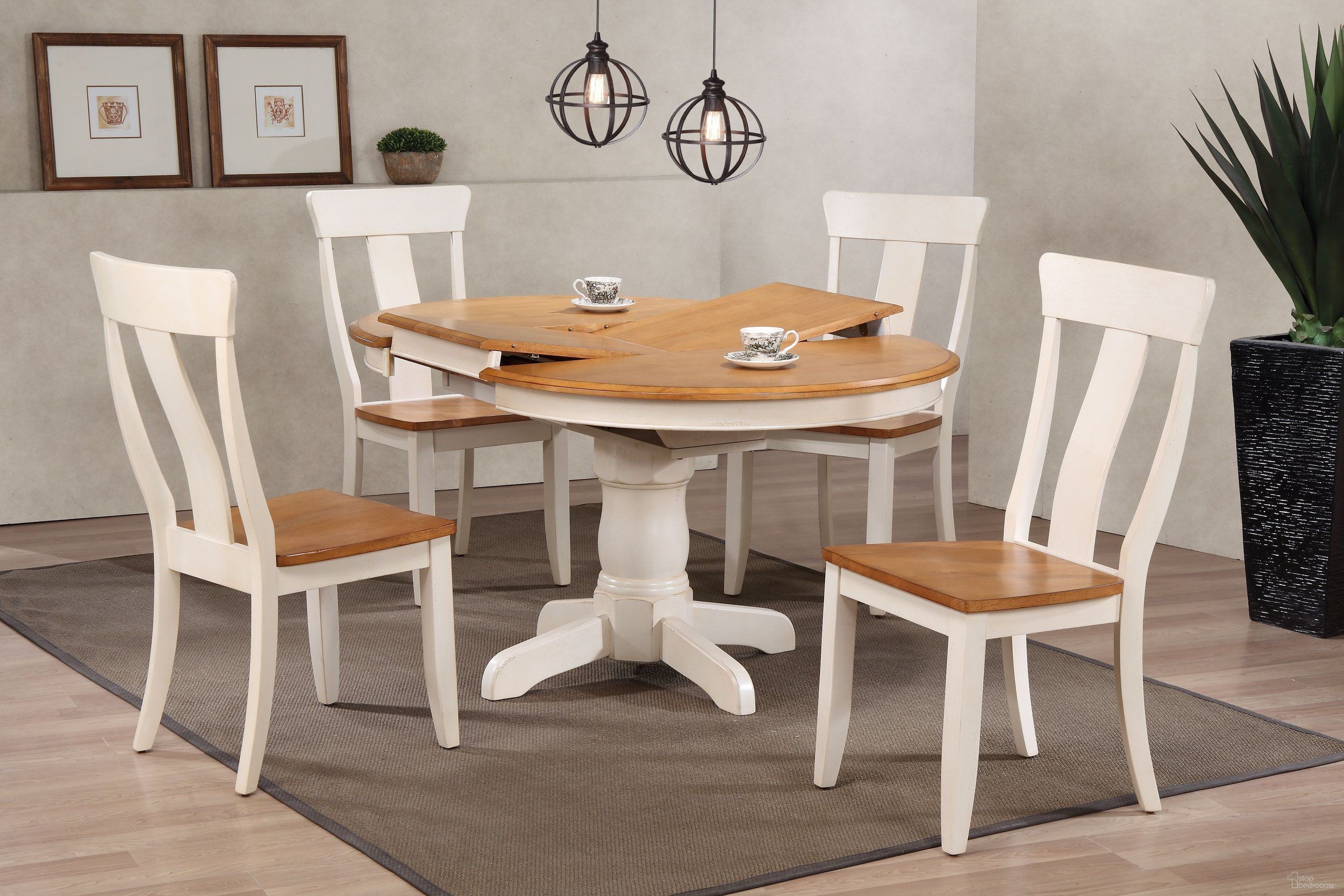 Round Panel Back 5-Piece Dining Set In Caramel and Biscotti