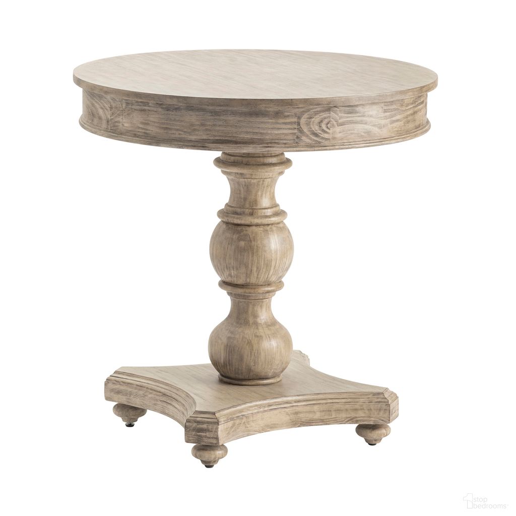 Round Pedestal Accent End Table In Beige