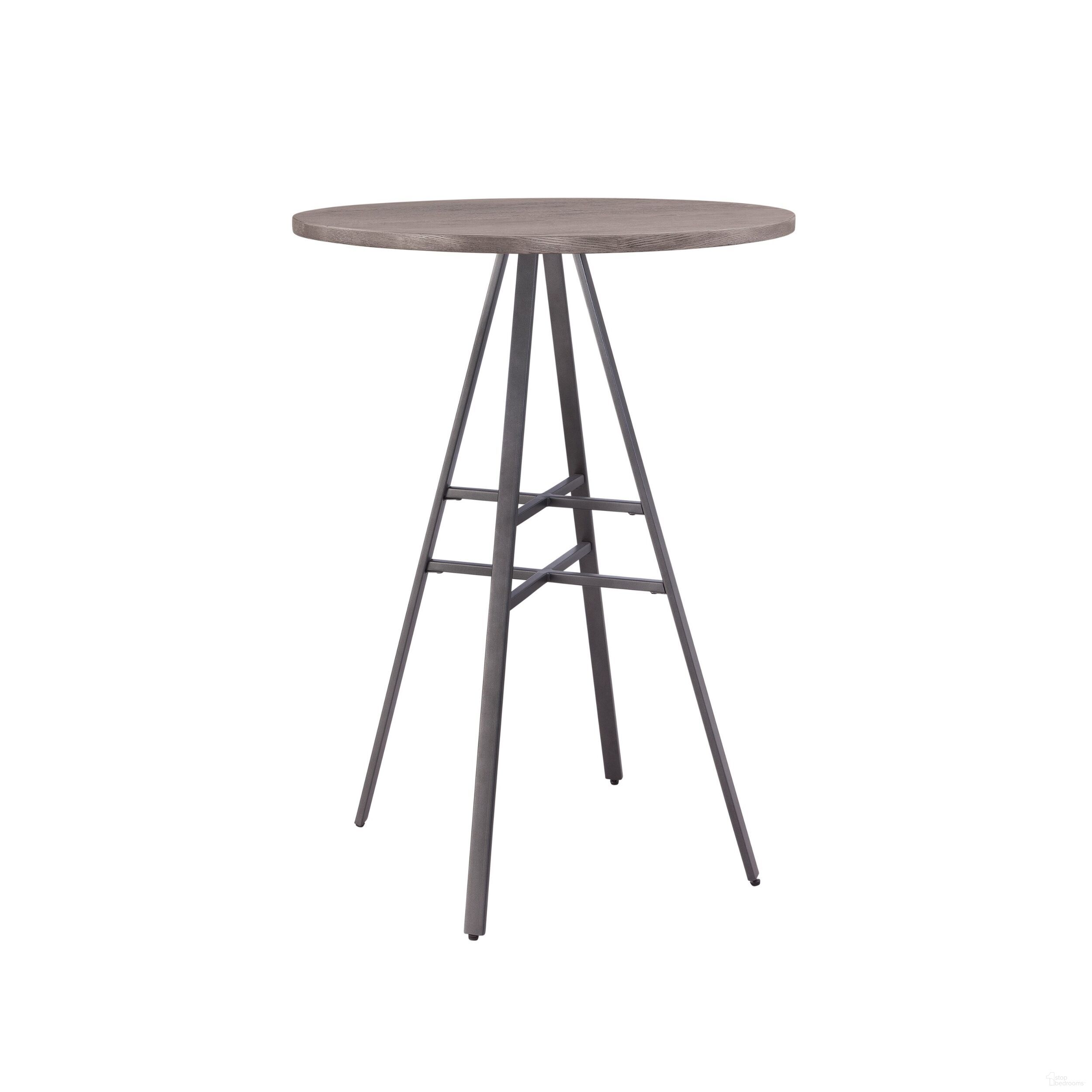The appearance of Stockton Round Pub Table with Grey Oak Top In Slate Grey designed by American Woodcrafters in the transitional interior design. This grey piece of furniture was selected by 1StopBedrooms from Stockton Collection to add a touch of cosiness and style into your home. Sku: P1-121. Table Top Shape: Round. Material: Metal.