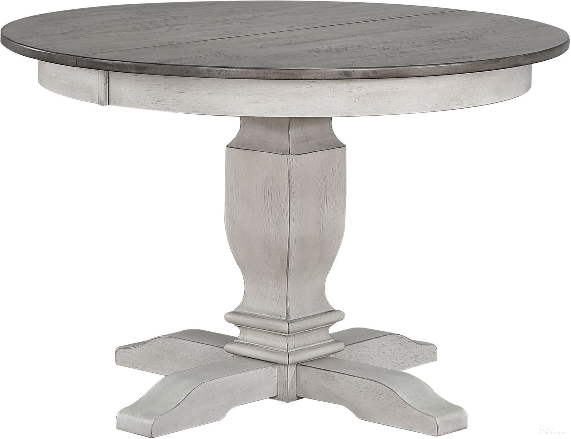 The appearance of Round Transitional Dining Table In Ash and Stormy White designed by Iconic Furniture in the transitional interior design. This ash and stormy white piece of furniture  was selected by 1StopBedrooms from Ash & Stormy White Collection to add a touch of cosiness and style into your home. Sku: RD45-TR-ASH-STW. Table Base Style: Pedestal. Table Top Shape: Round. Material: Rubberwood. Size: 63" x 45".