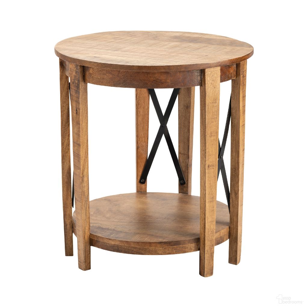 The appearance of Round Wood and Metal Shelf End Table In Brown and Black designed by Crestview Collection in the rustic / southwestern interior design. This brown/black piece of furniture  was selected by 1StopBedrooms from  to add a touch of cosiness and style into your home. Sku: CVFNR870. Material: Solid Wood.
