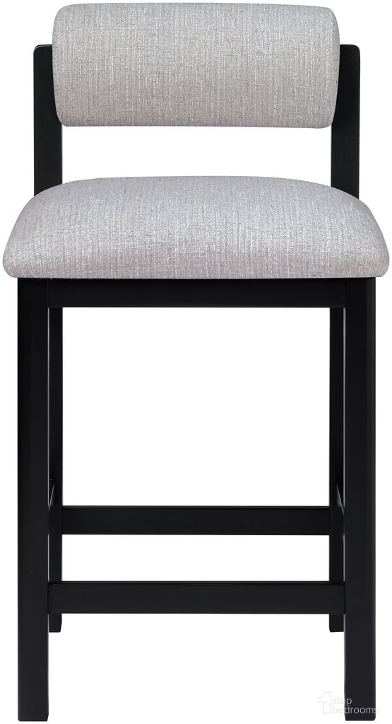 Roundhill Linen Textured Fabric Upholstered Counter Stool In Grey and Stained Black