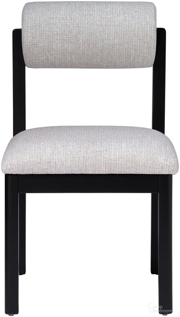 Roundhill Linen Textured Fabric Upholstered Dining Chair Set of 2 In Grey and Stained Black