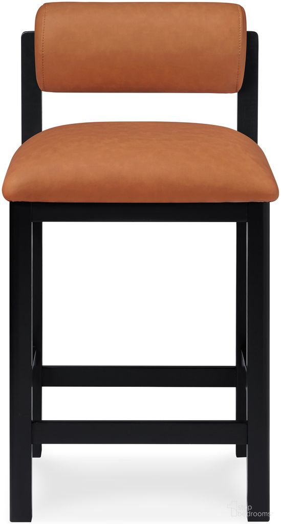 The appearance of Roundhill Vegan Leather Upholstered Counter Stool In Cognac and Stained Black designed by Meridian in the modern / contemporary interior design. This cognac/stained black piece of furniture was selected by 1StopBedrooms from Roundhill Collection to add a touch of cosiness and style into your home. Sku: 11089Cognac-C. Material: Vegan Leather.