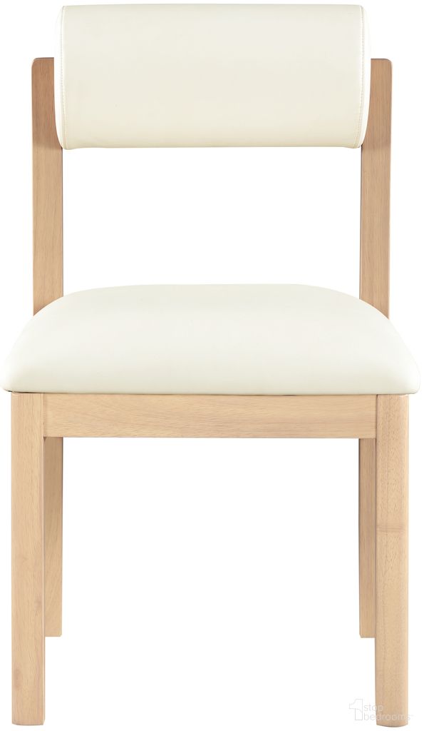 The appearance of Roundhill Vegan Leather Upholstered Dining Chair Set of 2 In Cream and Stained Natural designed by Meridian in the modern / contemporary interior design. This cream/stained natural piece of furniture  was selected by 1StopBedrooms from Roundhill Collection to add a touch of cosiness and style into your home. Sku: 11052Cream-C. Material: Vegan Leather. Chair Type: Side Chair.