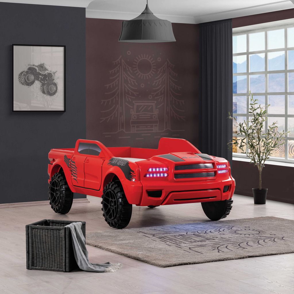 The appearance of Roverton Truck Twin Bed In Red designed by Furniture of America in the transitional interior design. This red piece of furniture  was selected by 1StopBedrooms from Roverton Collection to add a touch of cosiness and style into your home. Sku: FOA7725RD-1;FOA7725RD-2;FOA7725RD-3. Bed Type: Platform Bed. Material: Other. Bed Size: Twin.