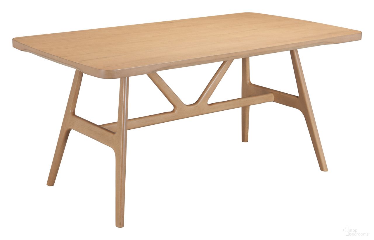 The appearance of Rovina Dining Table In Natural designed by Zuo Modern in the modern / contemporary interior design. This natural piece of furniture  was selected by 1StopBedrooms from Rovina Collection to add a touch of cosiness and style into your home. Sku: 110508. Table Base Style: Trestle. Table Top Shape: Rectangular. Material: Rubberwood. Size: 35" x 63".