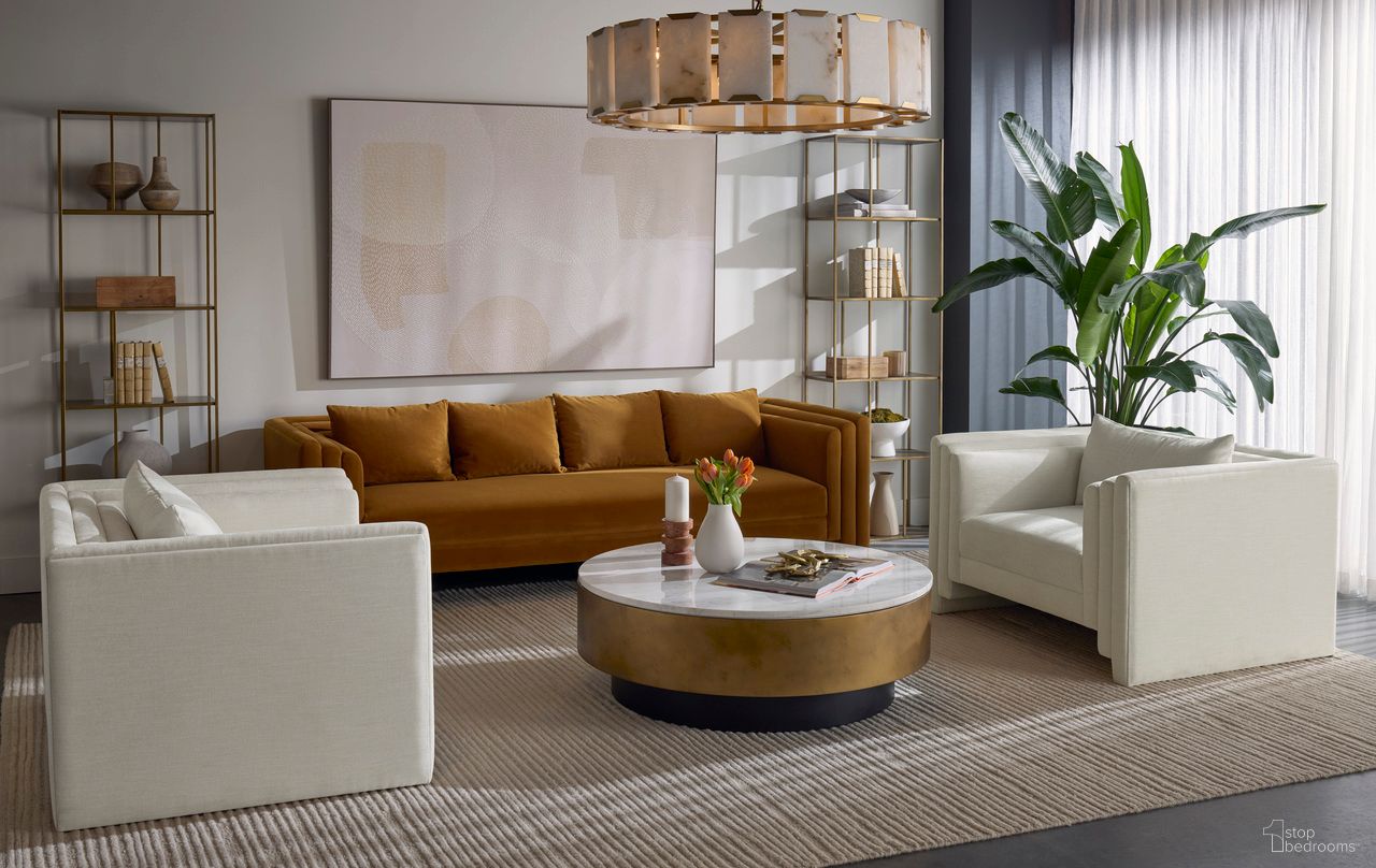 Rovira Chandelier In Brushed Gold and Cream