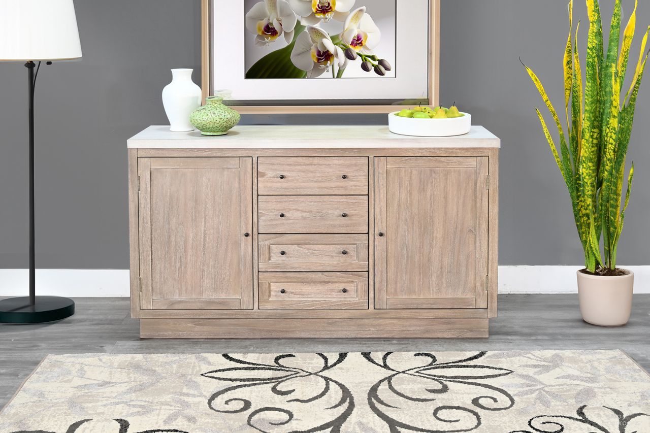 The appearance of Rowan 60 Inch Buffet In Light Gray and Wheat designed by Sunny Designs in the modern / contemporary interior design. This wheat and grey piece of furniture  was selected by 1StopBedrooms from Rowan Collection to add a touch of cosiness and style into your home. Sku: 1998LW. Material: Solid Wood.
