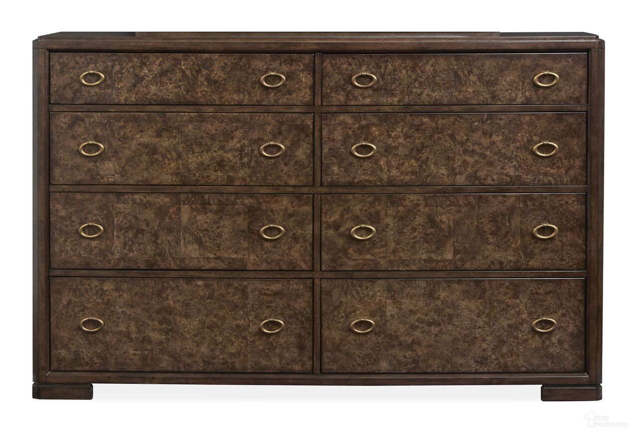 The appearance of Rowan Drawer Dresser In Espresso designed by Magnussen in the coastal interior design. This espresso piece of furniture  was selected by 1StopBedrooms from Rowan Collection to add a touch of cosiness and style into your home. Sku: B5769-20. Material: Veneer.