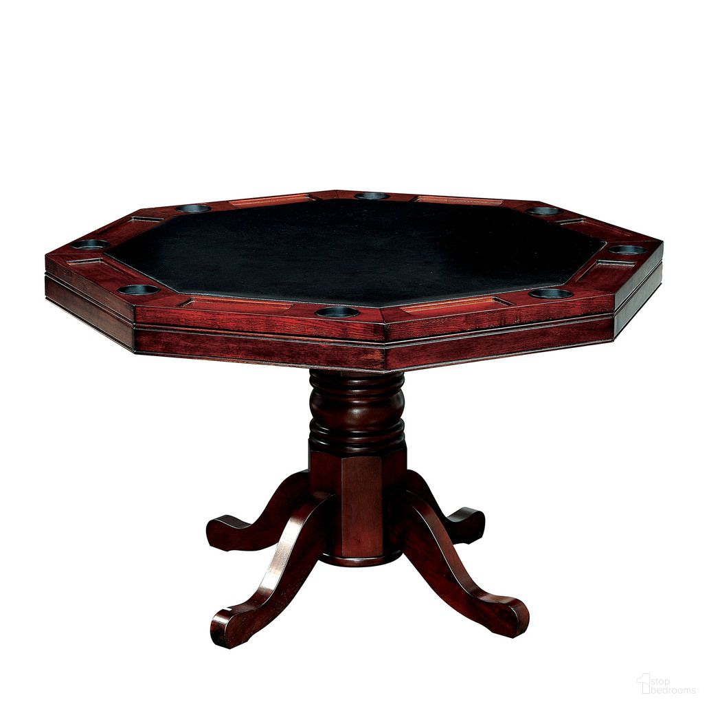 The appearance of Rowan Game Table In Cherry designed by Furniture of America in the transitional interior design. This cherry piece of furniture  was selected by 1StopBedrooms from Rowan Collection to add a touch of cosiness and style into your home. Sku: CM-GM339T-1;CM-GM339T-2. Material: Solid Wood.