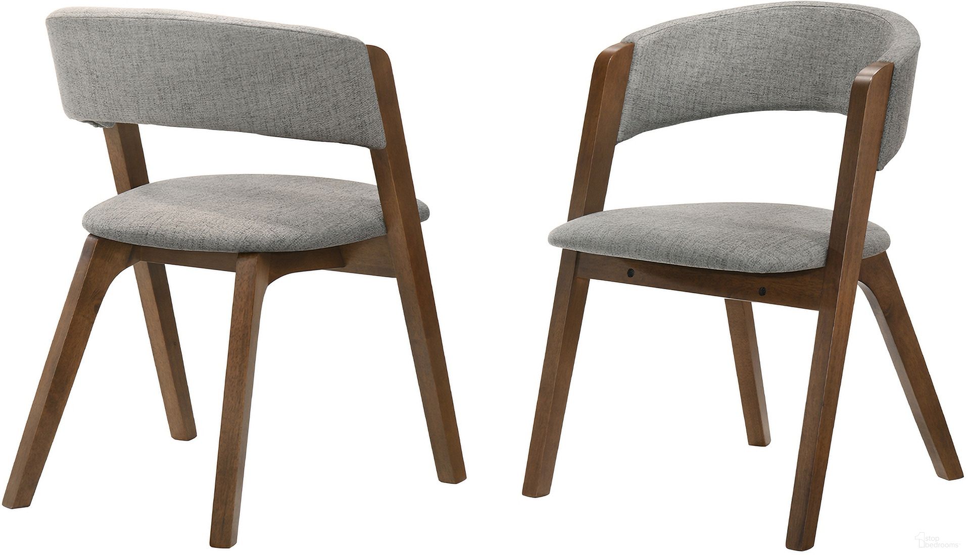Rowan Gray Upholstered Dining Chair Set of 2 In Walnut Finish
