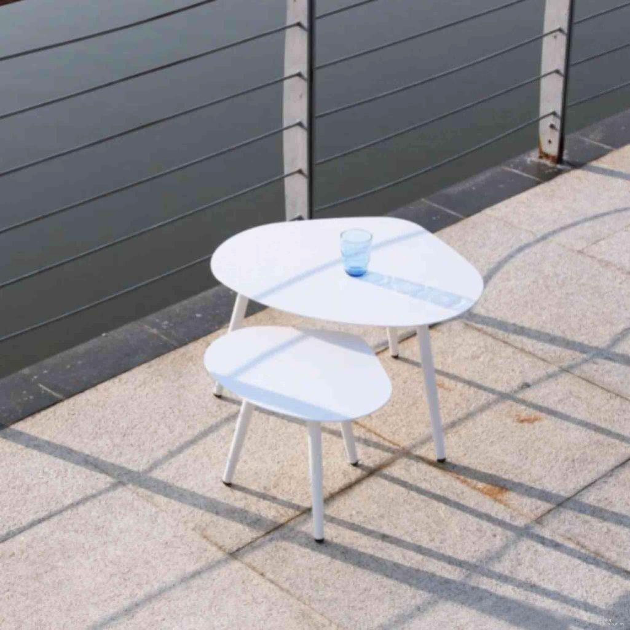 The appearance of Rowan Indoor-Outdoor Small Side Table designed by Whiteline Modern Living in the modern / contemporary interior design. This white piece of furniture  was selected by 1StopBedrooms from Rowan Collection to add a touch of cosiness and style into your home. Sku: ST1601S-WHT. Material: Aluminum.